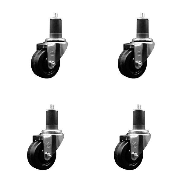 3'' SS Phenolic Wheel Swivel 1-5/8'' Expanding Stem Caster Set, 4PK